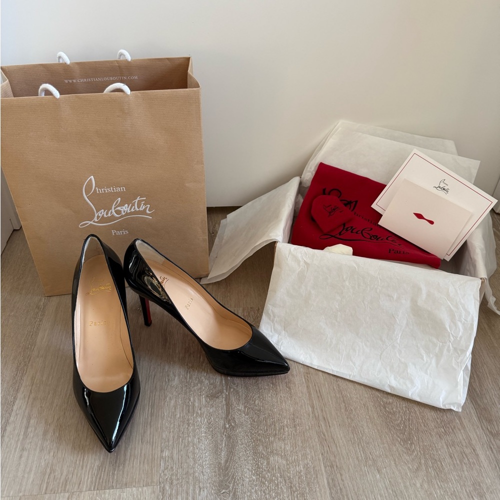 Christian Louboutin Black Patent Leather Pointed-Toe Pumps